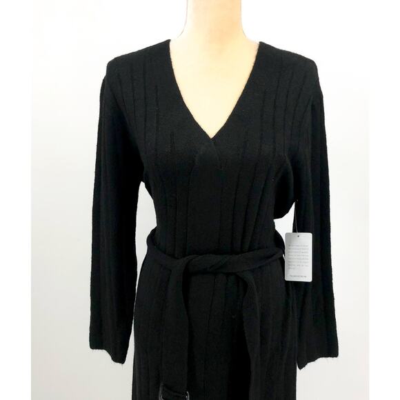STITCHDROP Women's Tied To You Belted Midi Sweater Dress Medium Black NWT - Picture 3 of 10